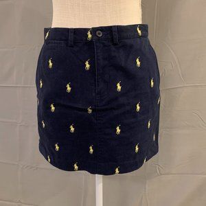 Worn once! Ralph Lauren Sport Navy Mini Skirt with Yellow Logo